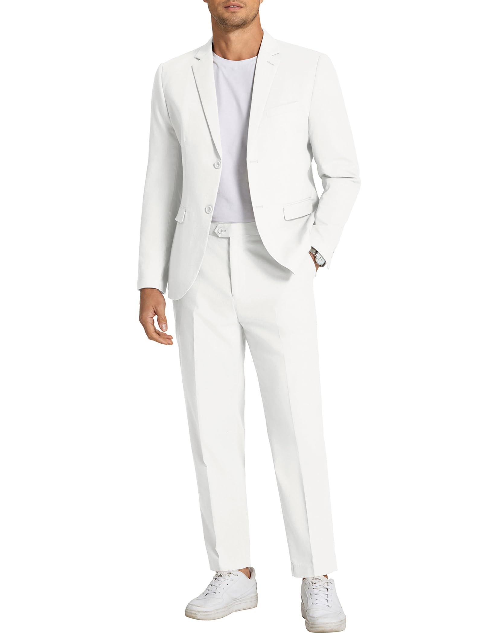 COOFANDY Men's 2-Piece Cotton Linen Suit Set - Lightweight Casual Blazer & Regular Fit Pants for Business, Wedding & Summer Outfits