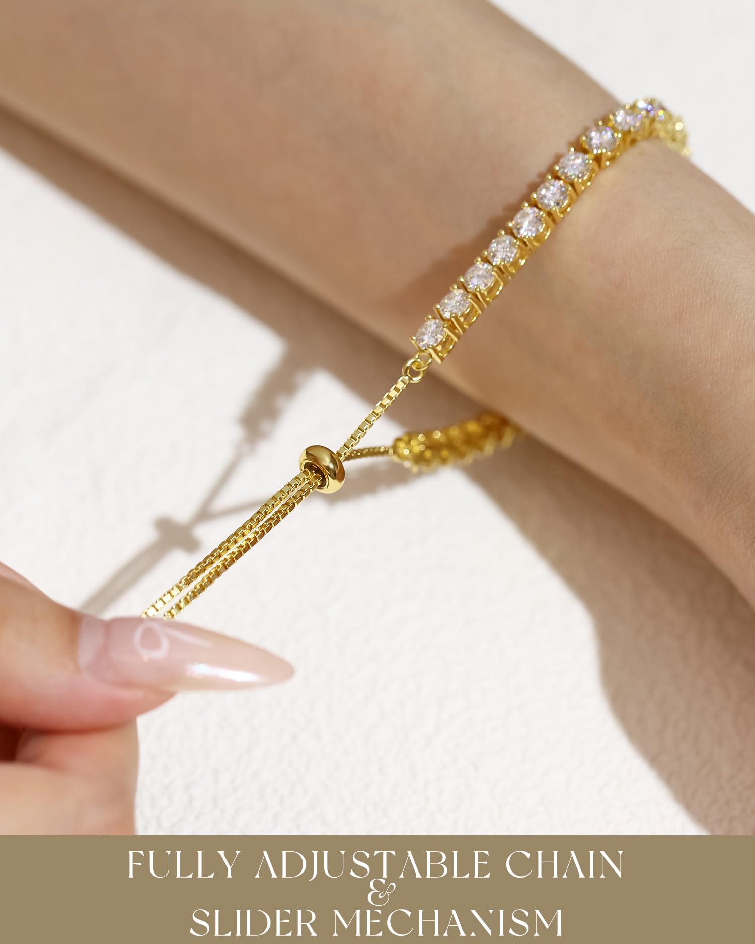 FANCIME 1.2ct-12ct Lab Created Moissanite Tennis Bracelet for Women - 925 Sterling Silver Adjustable Bolo Bracelet with D Color VVS1 Round Cut Moissanite (2/3/4/5mm) | Perfect for Weddings, Anniversaries & Special Occasions