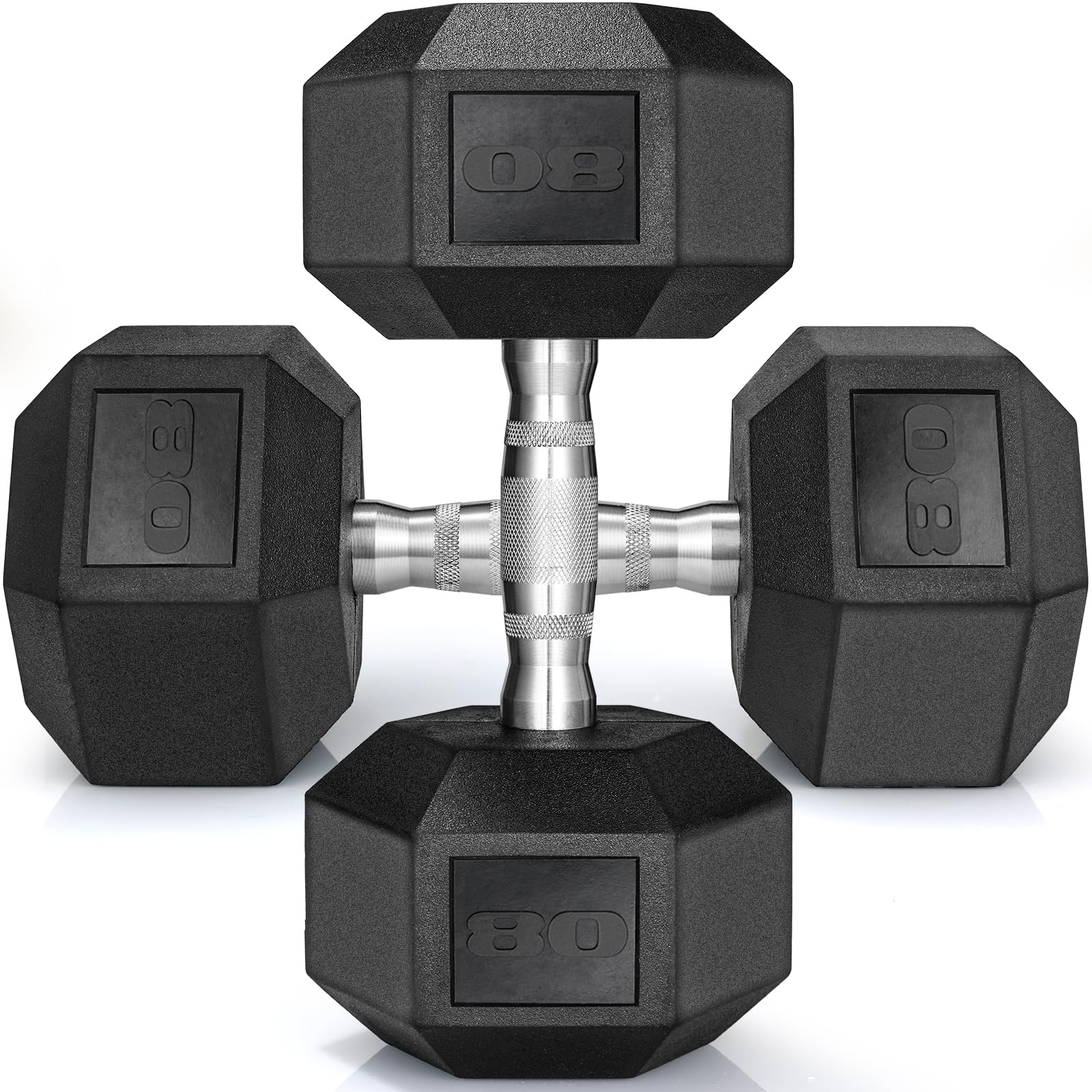 TLGREEN 1 Pair (2Pcs) 30-85LB Rubber Coated Hex Dumbbells - Cast Iron Weight Set for Home Gym, Strength Training & CrossFit Workouts