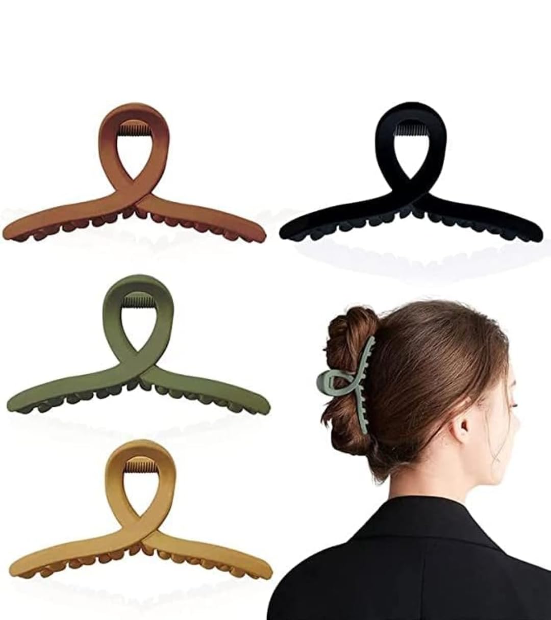 4PCS Large Matte Hair Claw Clips for Women - Strong Hold Plastic Hair Clips for Thick & Long Hair, Butterfly Design Hair Grips & Jaw Clips - Perfect for Updos, Ponytails & Everyday Hairstyles