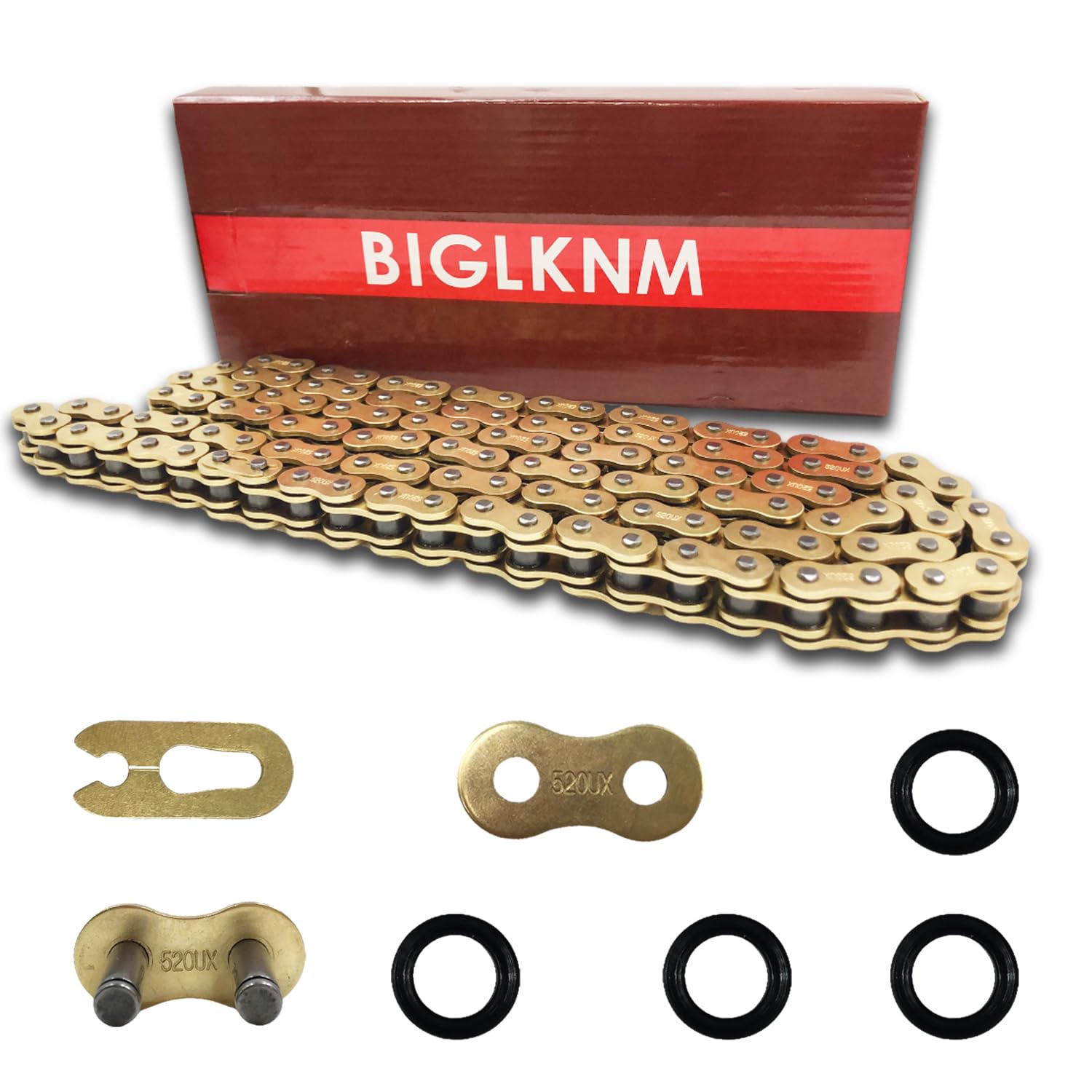 520 X-Ring Gold Heavy Duty Motorcycle Chain - 106 Links with Master Link for Harley, Honda, Yamaha & Cruiser Bikes - Durable Replacement for Off-Road & Street Riding