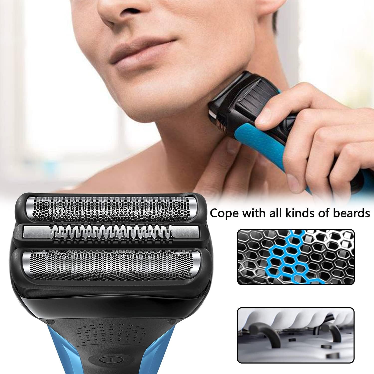 Replacement Shaver Heads for Braun Series 3 & 32B Electric Razors - Foil & Cutter Accessories Kit (Black) | Perfect for Men's Daily Shaving & Travel Grooming Needs