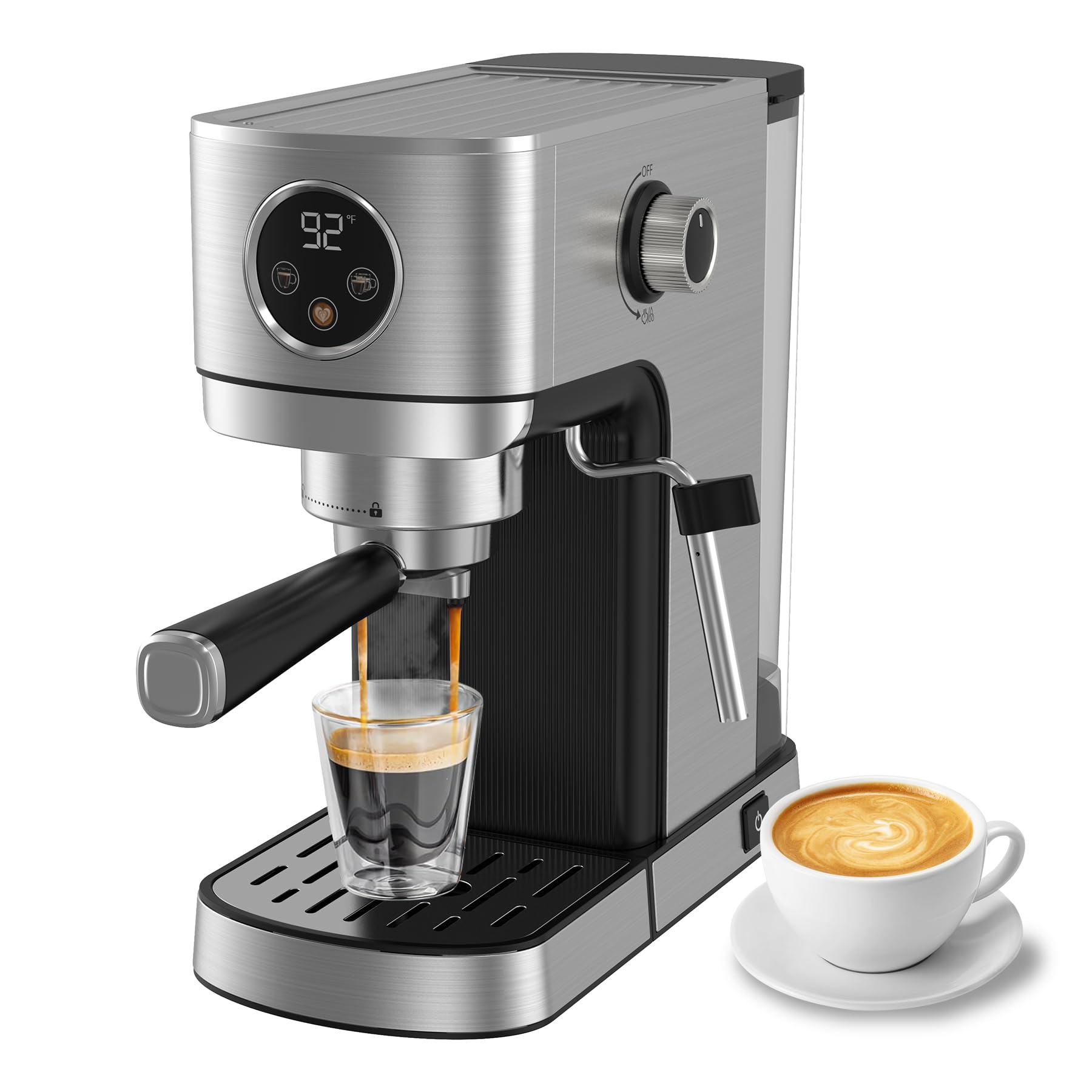 VEGETA 20 Bar Espresso Machine with Milk Frother - 1350W Compact Stainless Steel Coffee Maker for Cappuccino, Latte - Perfect for Home, Office & Small Spaces