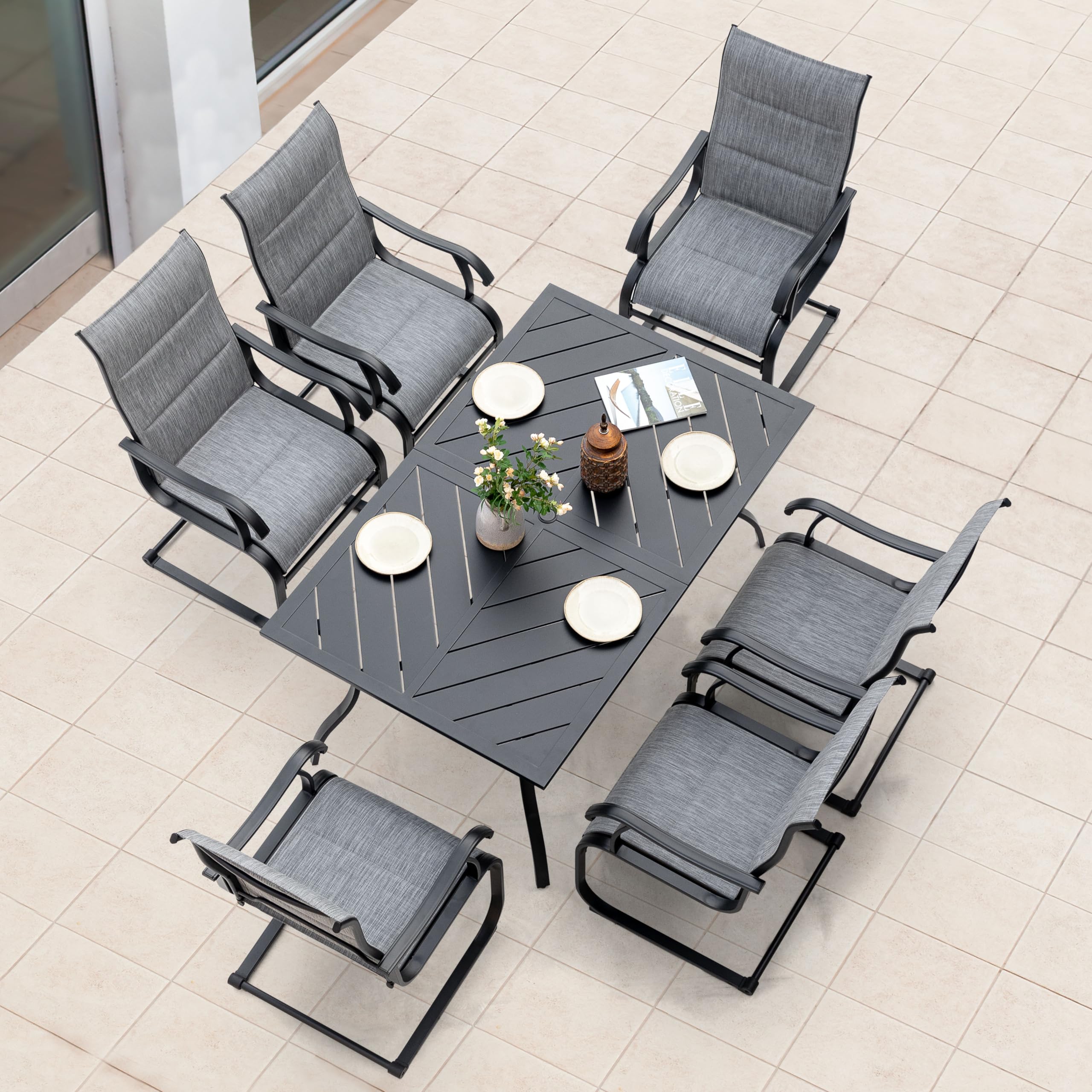 NUU GARDEN 6-Person Outdoor Dining Table - All-Weather Patio Table with Umbrella Hole - Heavy Duty 150 LBS Capacity - Black Bistro Table (61x37x29 inches) - Perfect for Backyard, Garden, Poolside & Outdoor Entertaining
