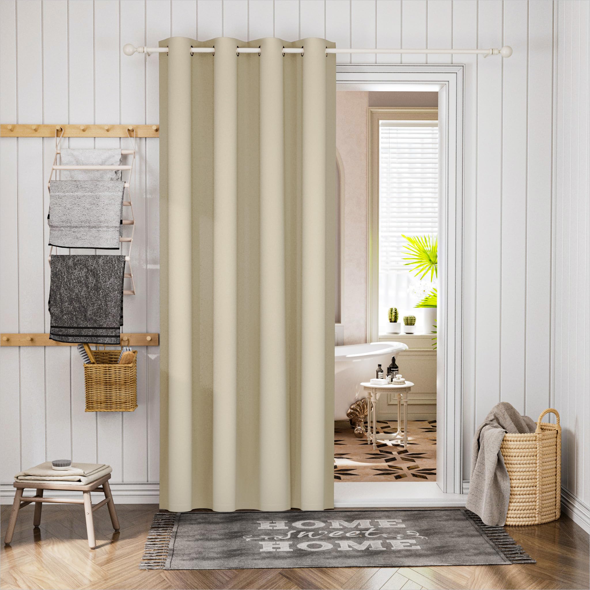 BGment Blackout Curtains 84 Inch Length - Room Darkening Window Panel for Bedroom, Living Room, Bathroom & Closet Door (52x84 Inches, Beige) | Noise Reducing, Privacy Room Divider for Home & Office Use