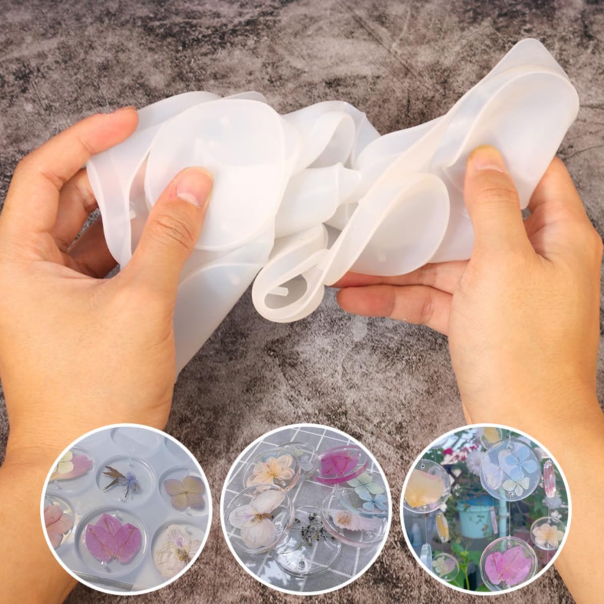 12-Cavity Deep Round Epoxy Resin Silicone Mold Set for DIY Crafting - Perfect for Making Wind Chimes, Keychains, Coasters & Jewelry (Circle Shape, Reusable, Non-Stick)