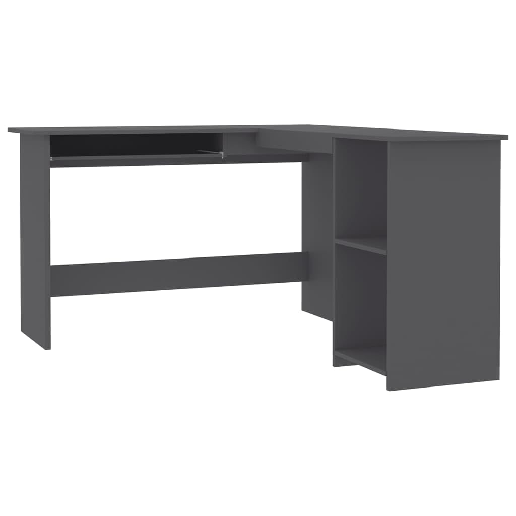 vidaXL L-Shaped Corner Desk for Home Office, Computer Desk with Storage Shelf, Engineered Wood, Gray - Perfect for Small Spaces, Gaming & Workstations