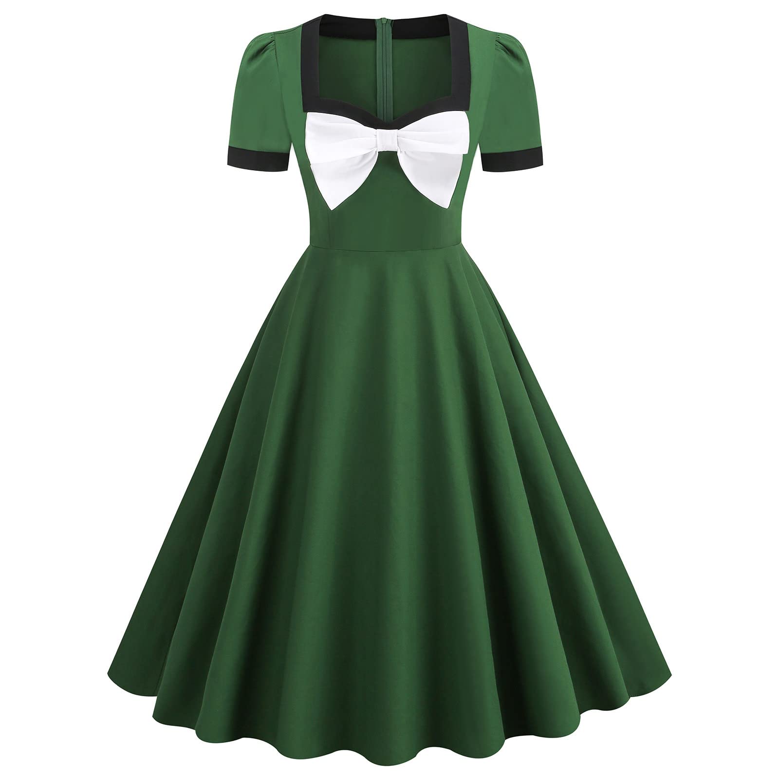 Elegant Retro Polka Dot Midi Dress for Women - Short Sleeve Summer Pullover Casual Dress - Perfect for Office, Date Night & Special Occasions