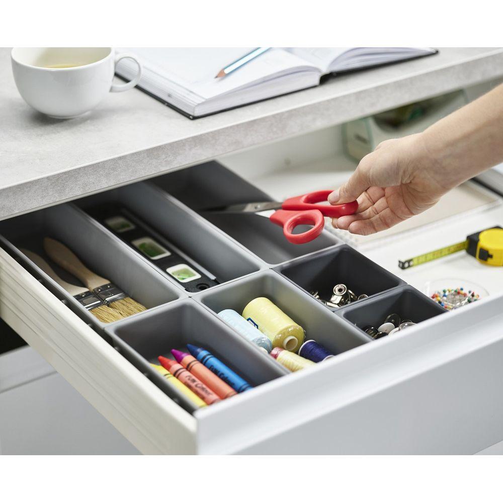Joseph Joseph Blox 7-Piece Drawer Organizer Set - Space-Saving Kitchen & Bathroom Storage Solution for Utensils, Makeup & Office Supplies (Grey)