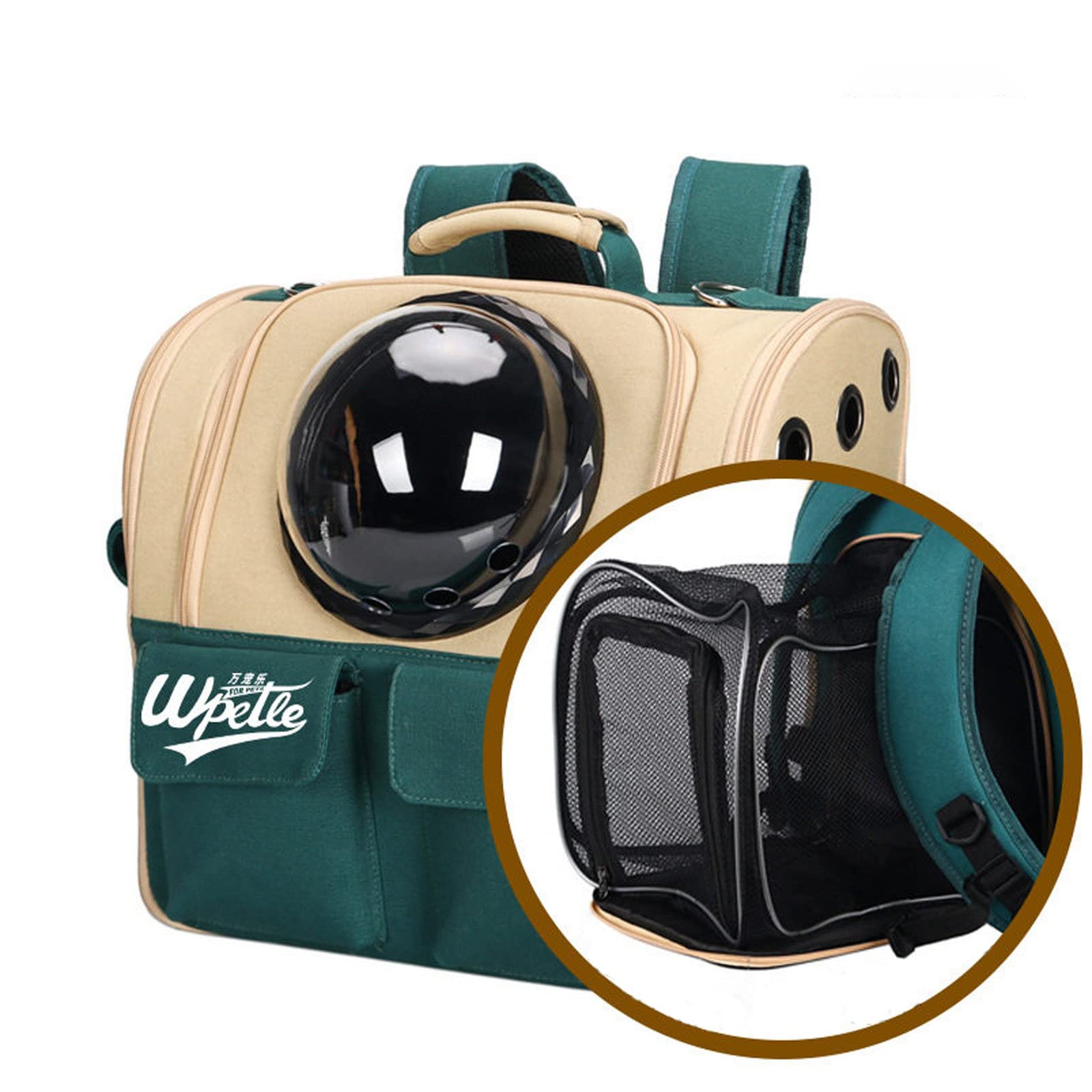 Lizzzy Expandable Pet Backpack Carrier - Lightweight Breathable Space Capsule Cat Bag for Travel, Hiking, Vet Visits & Outdoor Adventures (Khaki) - Large Foldable Design for Comfort & Convenience
