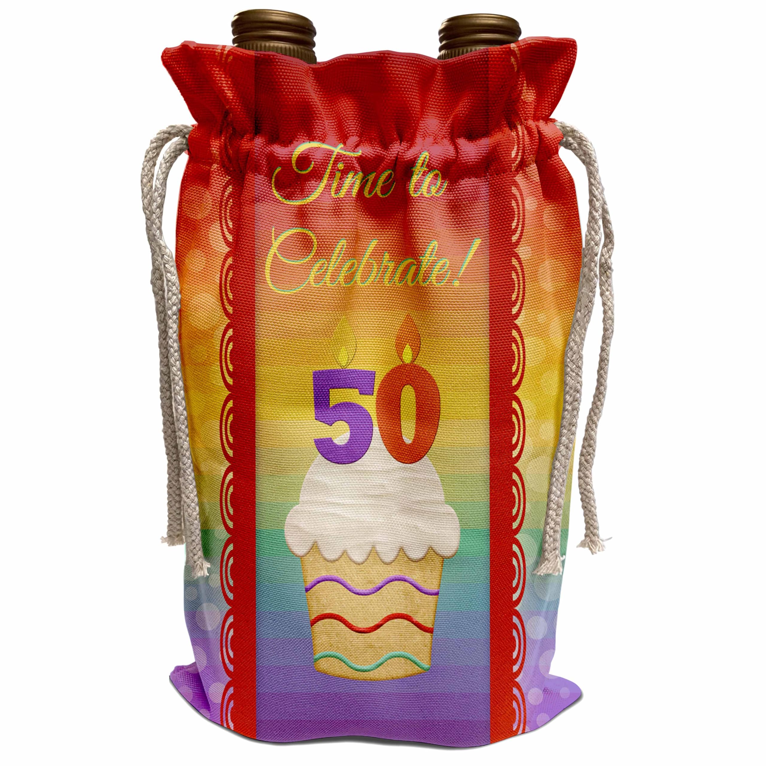 Elegant Wine Gift Bag with Cupcake & Number Candles - Perfect for 50th Birthday Celebrations, Anniversary Parties & Special Occasions