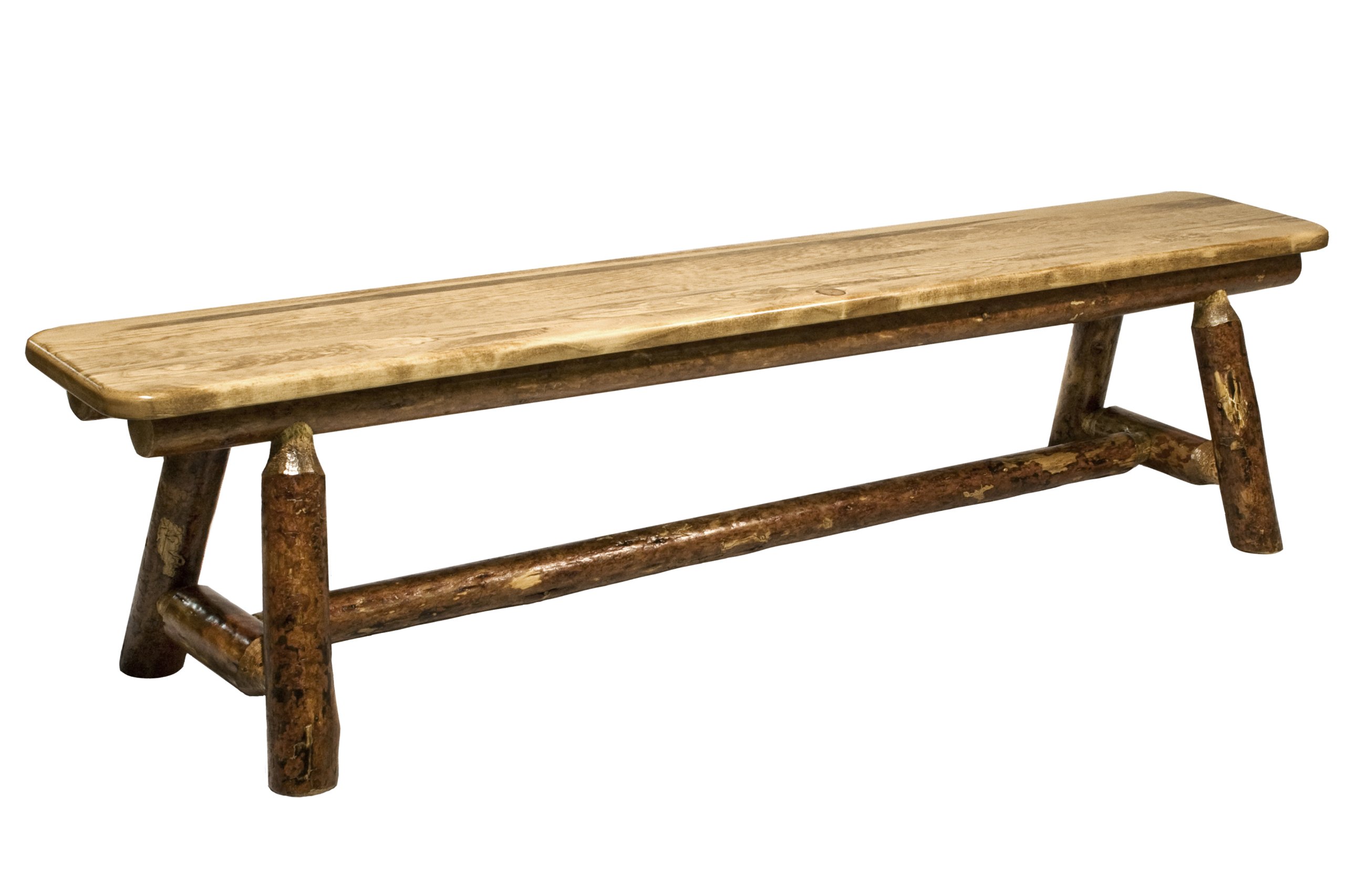 Rustic 6-Foot Wooden Plank Bench - Handcrafted Log Furniture for Outdoor & Indoor Use - Perfect for Patio, Garden, and Cabin Decor