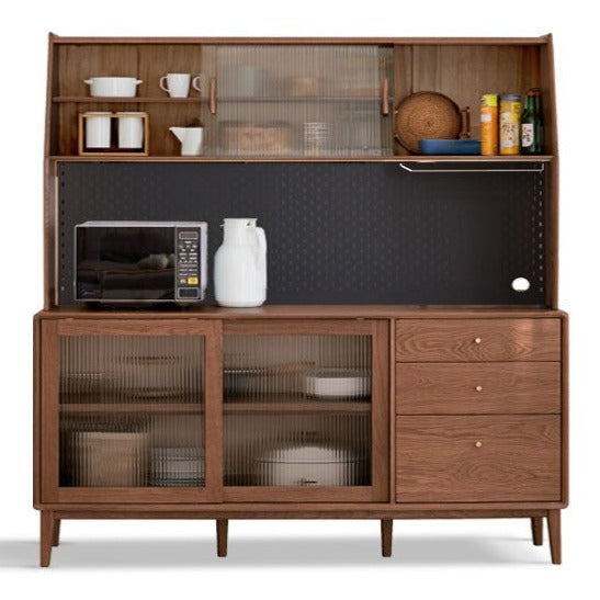 Solid Oak Wood Sideboard Buffet Cabinet - Rustic Farmhouse Dining Room Storage for Dishes, Linens & Entertaining Essentials
