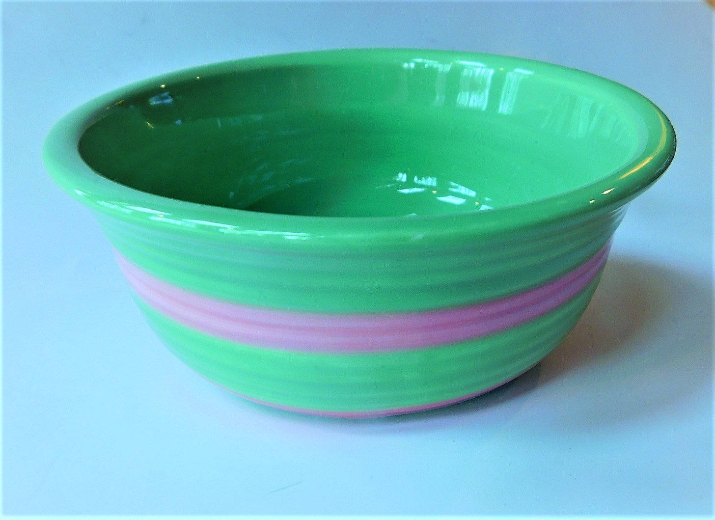 Preppy Stripe Pet Bowl for Dogs & Cats - 5 Inch Diameter Food & Water Dish in Lime Green & Pink - Perfect for Home, Travel & Outdoor Use