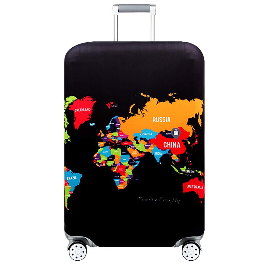 TRAVEL KIN Washable Luggage Cover - Thickened Spandex Suitcase Protector with World Map Design (18/24/28/32 Inch) - Perfect for Air Travel, Vacation & Business Trips