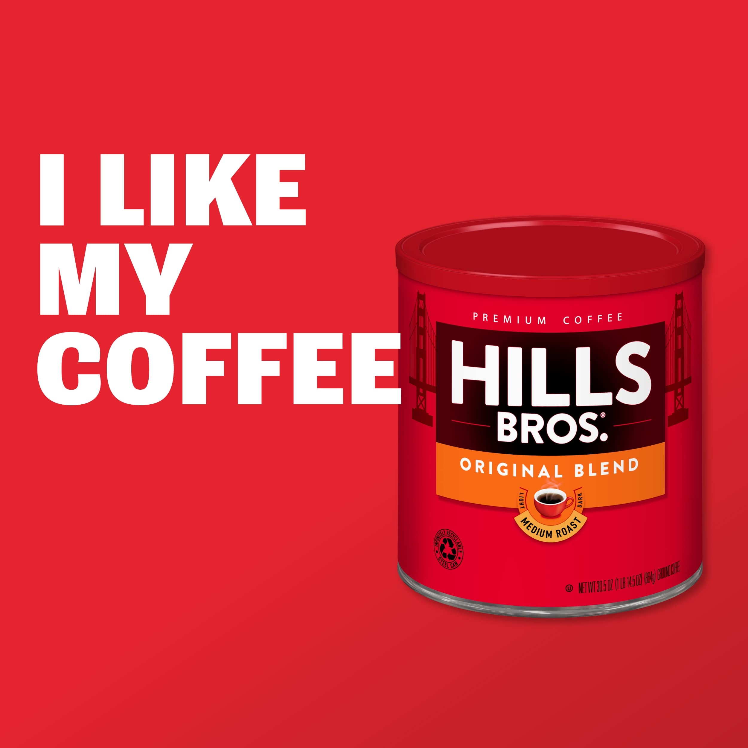 Hills Bros Vanilla Sweet Almond Flavored Ground Coffee - Light Roast Arabica Beans, 12 Oz Bag | Smooth, Full-Bodied Coffee for Breakfast, Office & Home Brewing