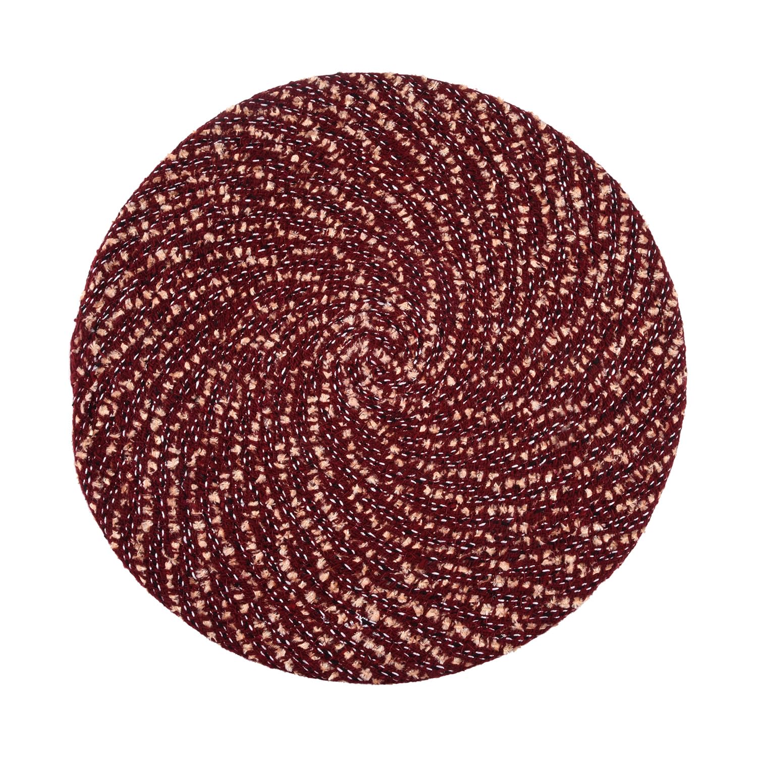 Kuber Industries 16 Inch Round Cotton Feather Table Mat - Reversible Dining & Bedside Center Table Mat for Home Decor, Small Maroon - Perfect for Coffee Tables, Nightstands, and Dining Areas