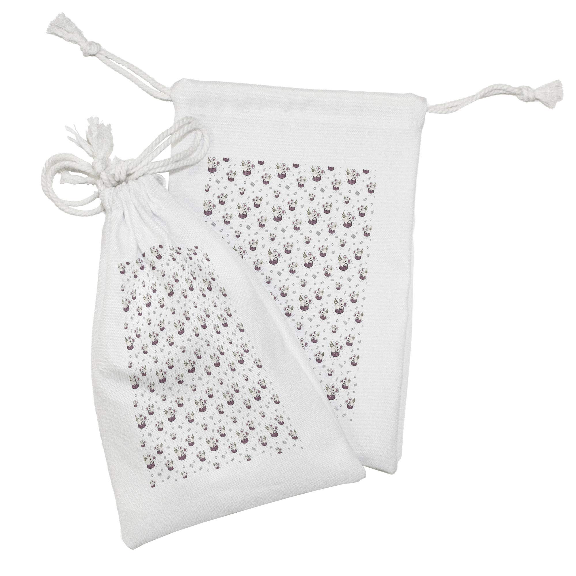 Ambesonne 2-Pack Animal Print Drawstring Pouches - Bear Koalas Design on Plain Background, Small Fabric Bags for Toiletries, Masks, Jewelry & Party Favors (9
