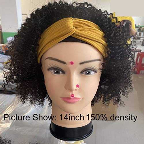 Short Afro Kinky Curly Human Hair Wig - 180% Density Headband Wig with No Glue No Gel - Machine Made Short Curly Wig in Black Brown Colors 1#2#4# (10inch) - Perfect for Daily Wear, Cosplay, and Protective Hairstyles