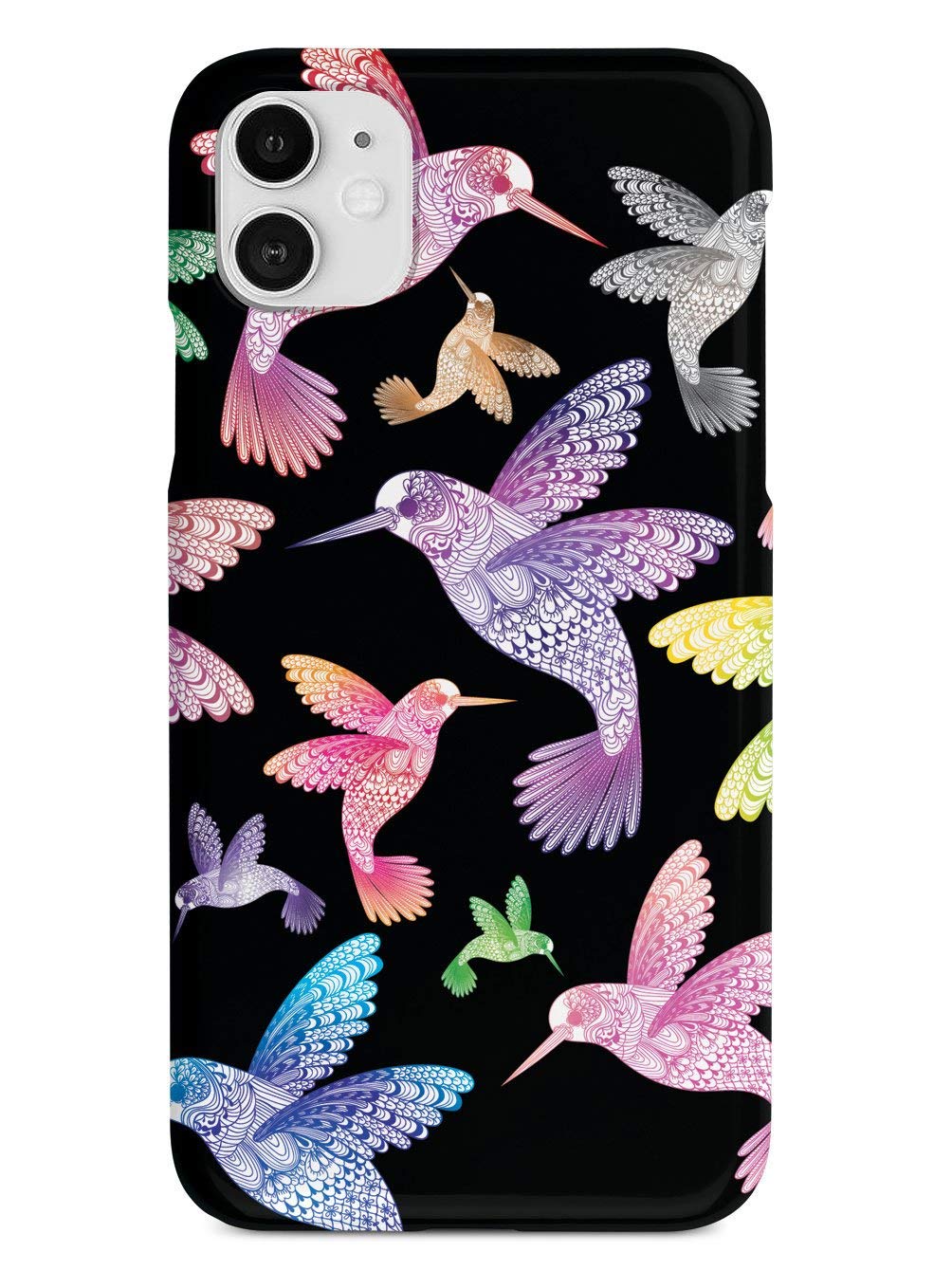 Inspired Cases - iPhone 11 Case 3D Textured Protective Cover with Zentangle Hummingbirds Design - Shockproof & Anti-Scratch Phone Case for Apple iPhone 11 - Perfect for Daily Use, Travel & Outdoor Activities (Multicolor/Black)