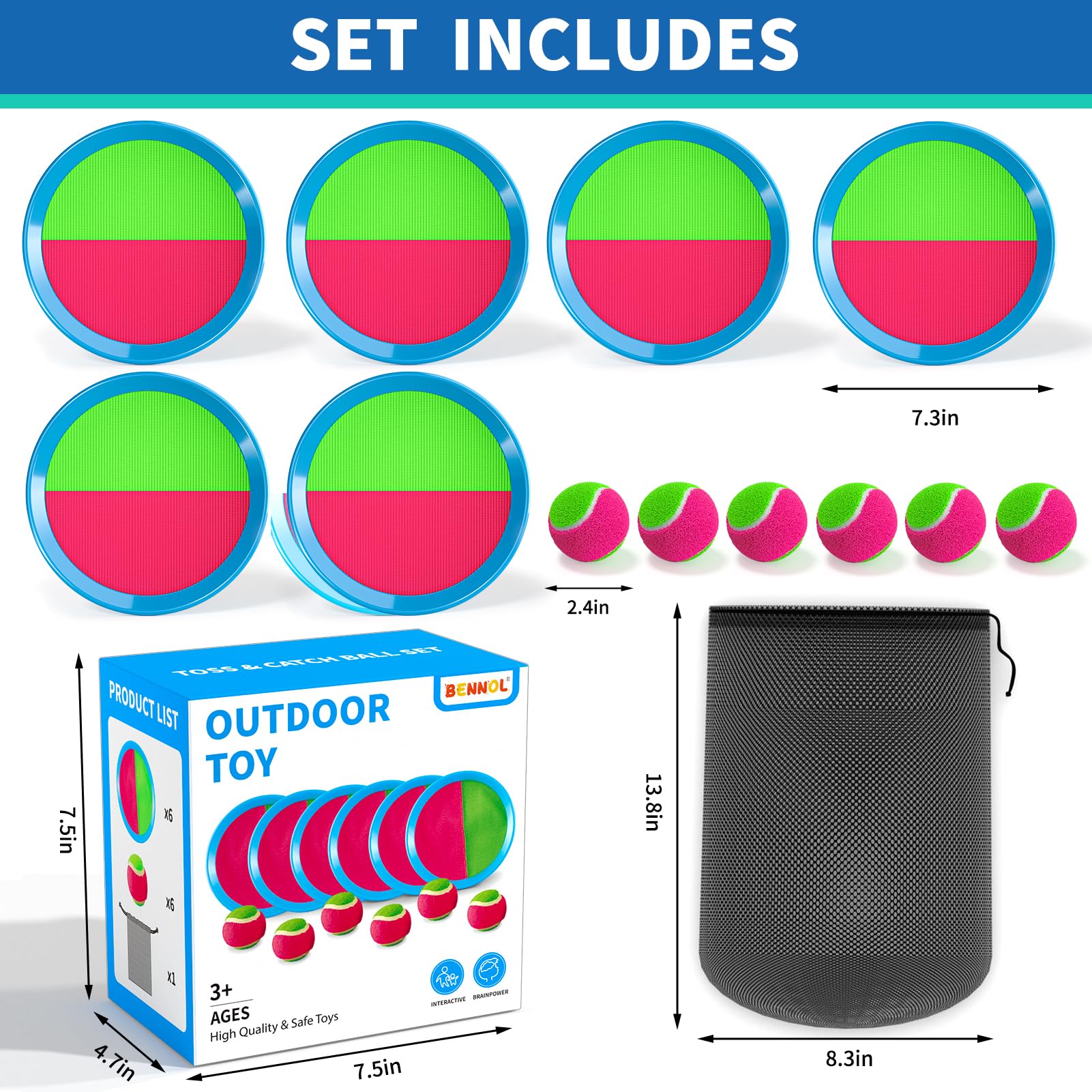 Bennol Toss and Catch Ball Game Set - Outdoor Toys for Kids Ages 3-10 | Fun Backyard, Beach & Park Activity for Family Playtime