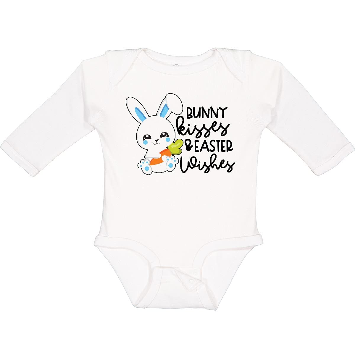 Easter Bunny Kisses & Wishes Blue Long Sleeve Baby Bodysuit - Cute Easter Outfit for Newborns & Infants - Perfect for Easter Photos, Family Gatherings & Spring Celebrations