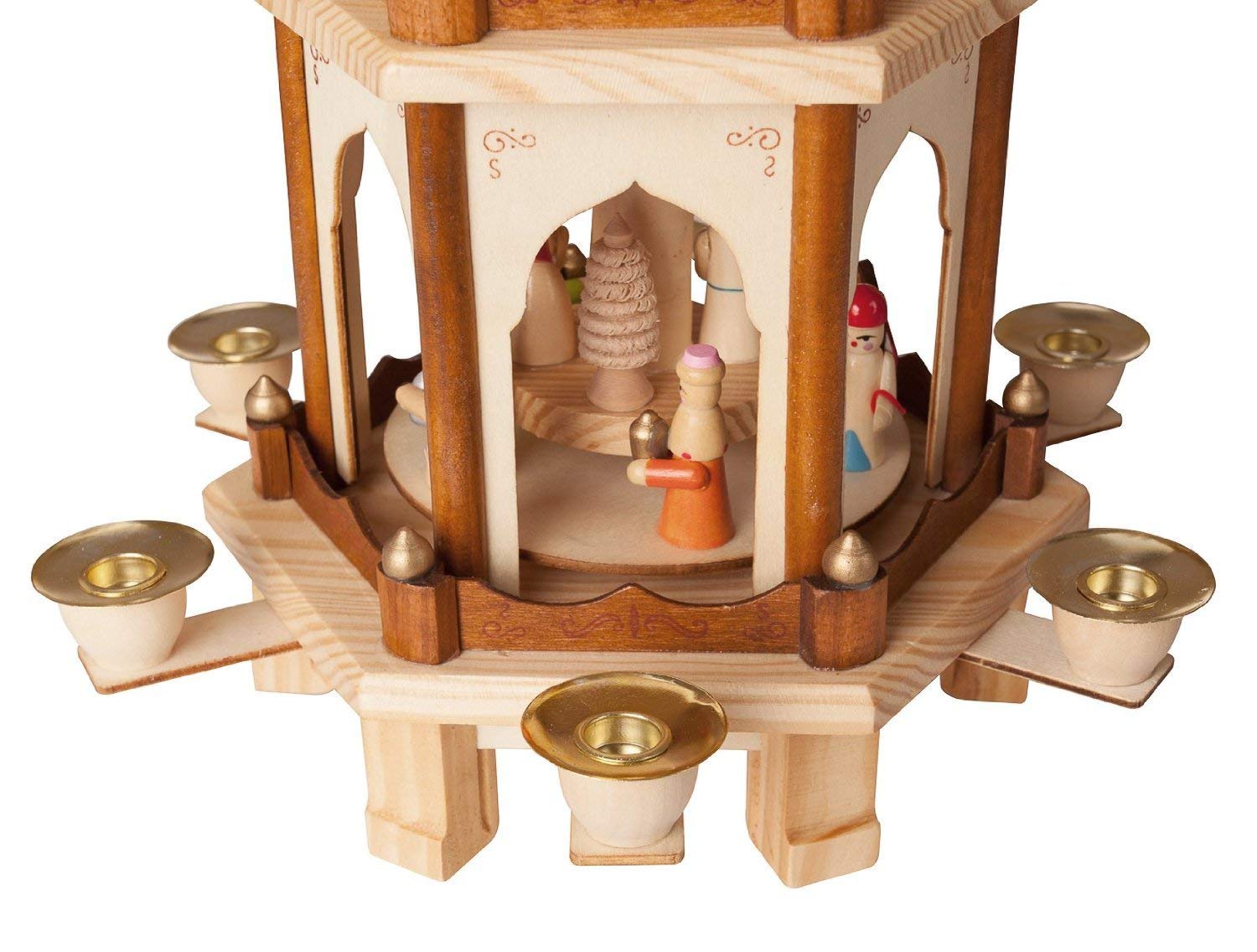 BRUBAKER 4-Tier Christmas Pyramid Decor Set - 24 Inch Wooden German Holiday Ornament with 20 Red Candles & Candle Adhesive - Perfect for Holiday Home Decor, Christmas Tree Topper, and Festive Table Centerpiece