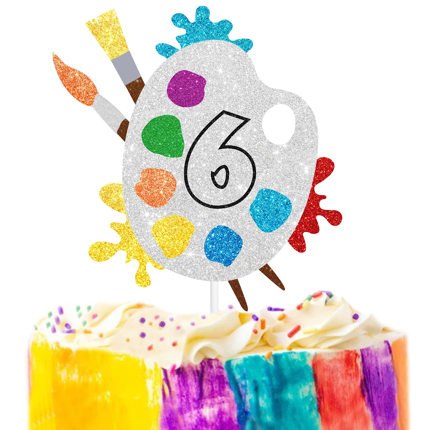 6th Birthday Cake Topper - Slime Art Themed Palette Painting Graffiti Design for Boys & Girls - 6 Years Old Party Decorations - Perfect for Birthday Cakes, Cupcakes, and Dessert Tables
