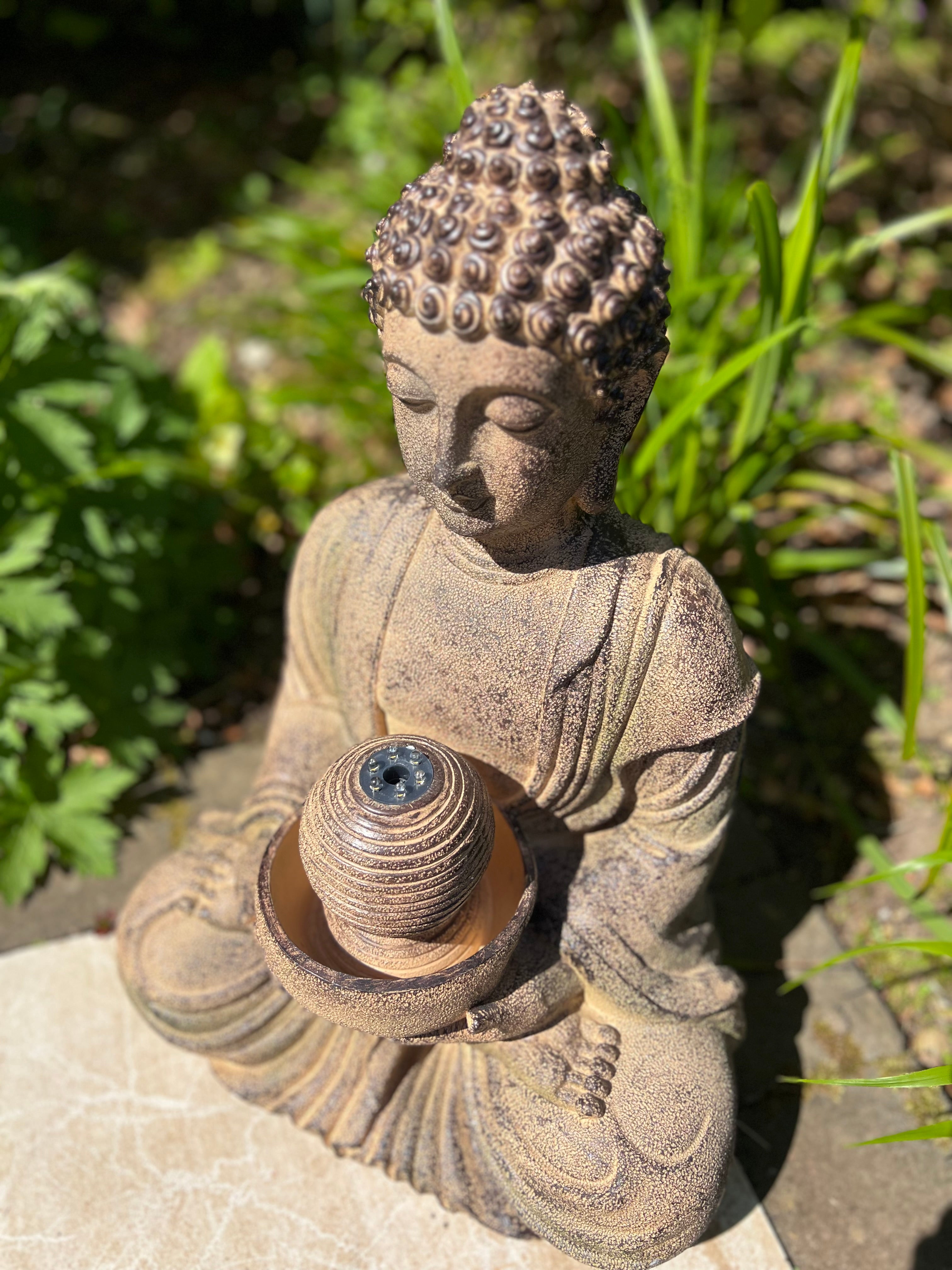 Solar Powered LED Meditating Buddha Water Fountain - 36x29x50cm Outdoor Garden Decor for Relaxation & Zen Meditation Spaces