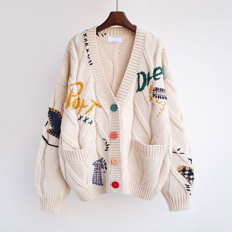 Women's Loose Cropped Hand Embroidered Sweater - Cozy Autumn Winter Knitwear for Casual Outings & Office Wear (Style 329)