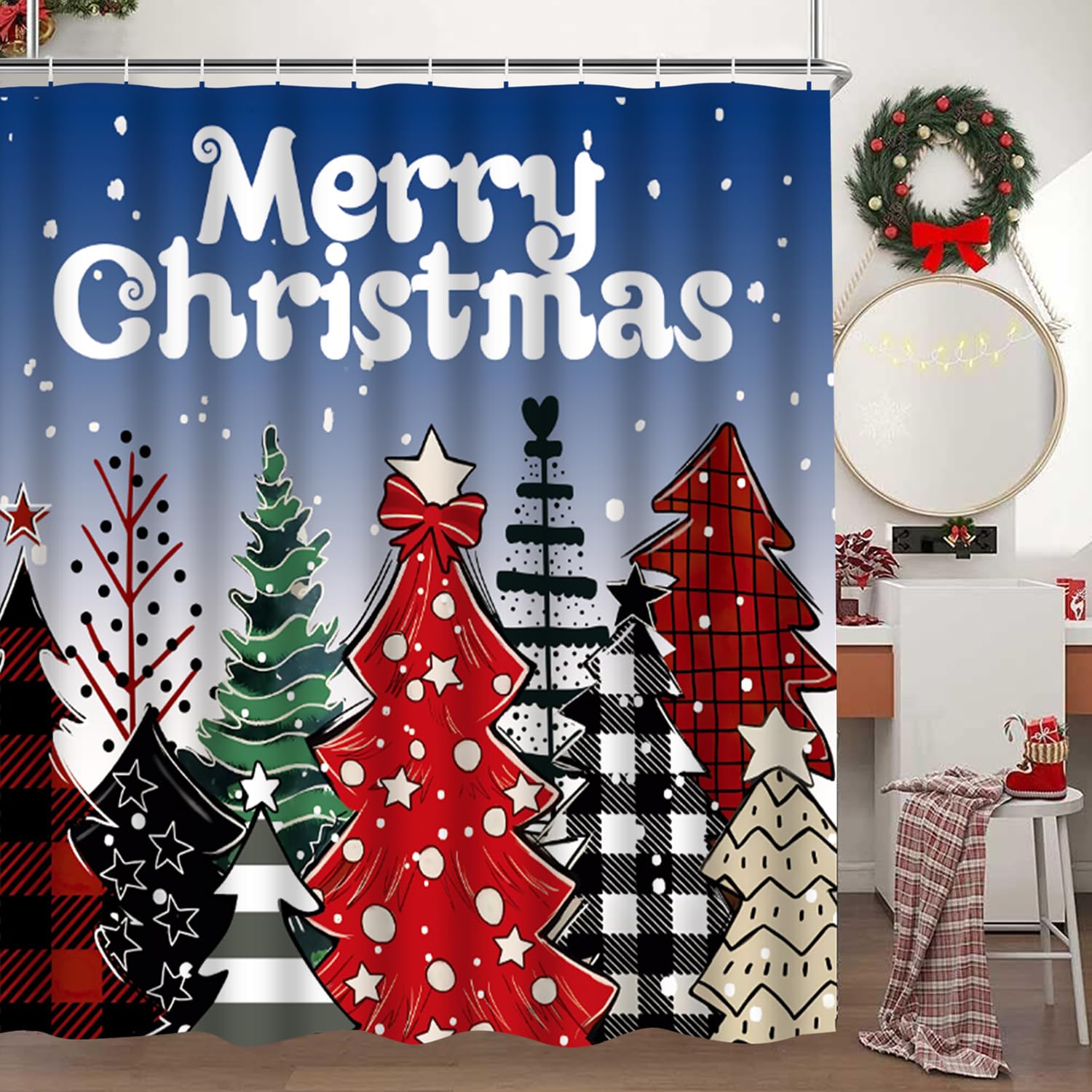 Festive Christmas Tree Shower Curtain Set - 72