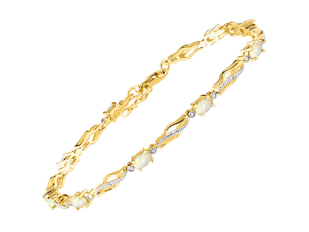 Rylos Women's Yellow Gold Plated Silver Serenity Wave Tennis Bracelet with Gemstones & Diamonds - Adjustable 7