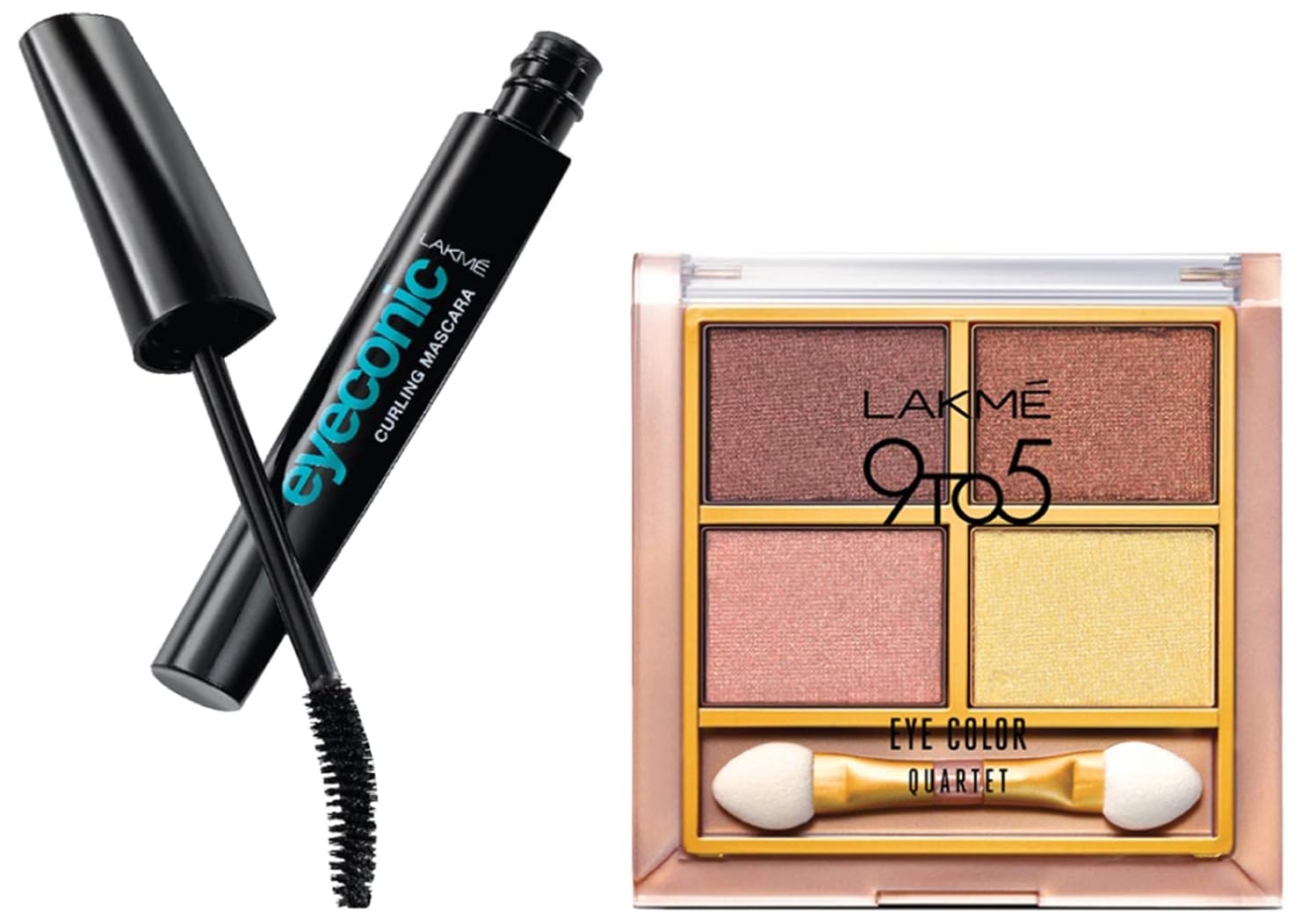 LAKMÉ Eyeconic Lash Curling Mascara - Black (9ml) & Lakme 9 To 5 Eye Color Quartet Eyeshadow - Desert Rose (7g) | Volumizing & Long-Lasting Eye Makeup Combo for Day to Night Looks