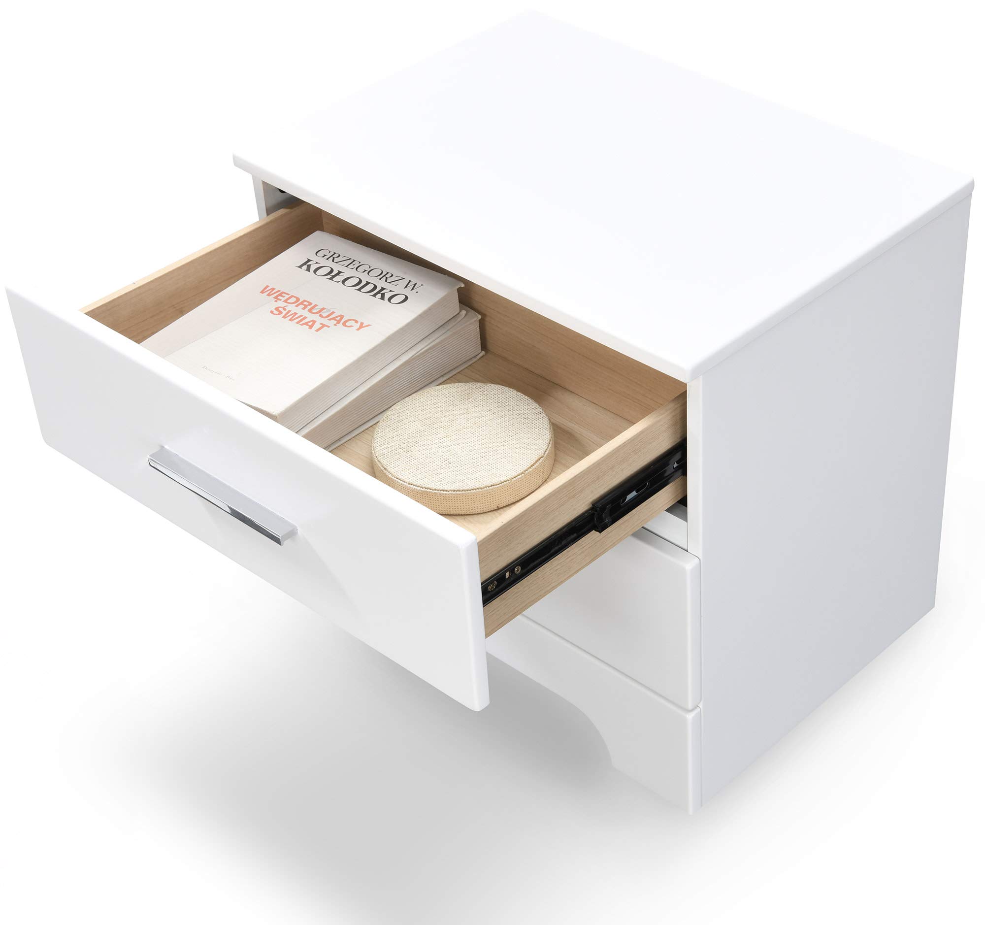 ClickDecor Hudson End Side Nightstand with 2 Drawers - White Wooden Bedroom Nightstand with Matte Chrome Handles | Perfect for Bedrooms, Guest Rooms & Small Spaces