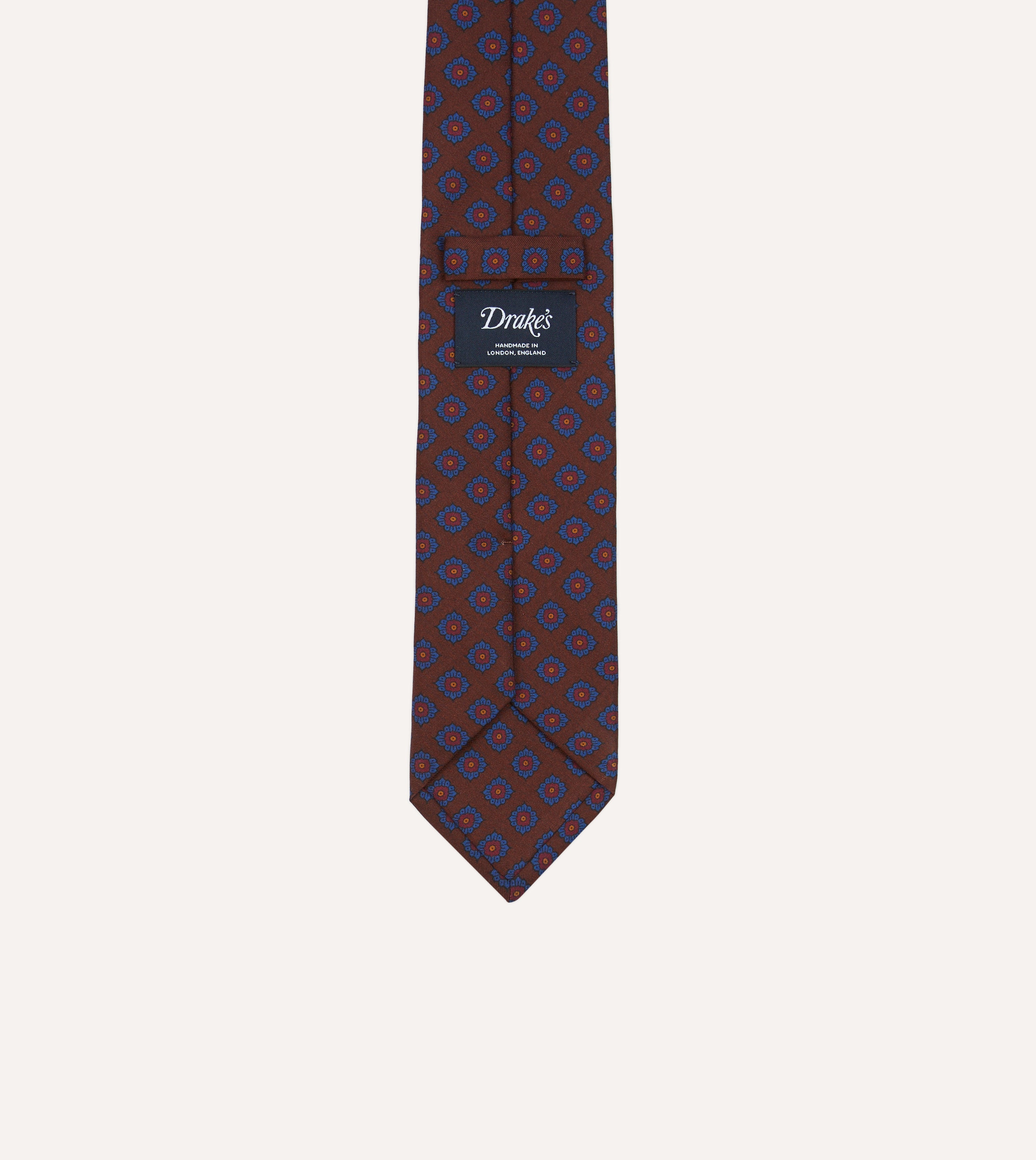 Elegant Brown Square Flower Medallion Print Silk Self-Tipped Necktie for Men - Perfect for Weddings, Business Meetings & Formal Events