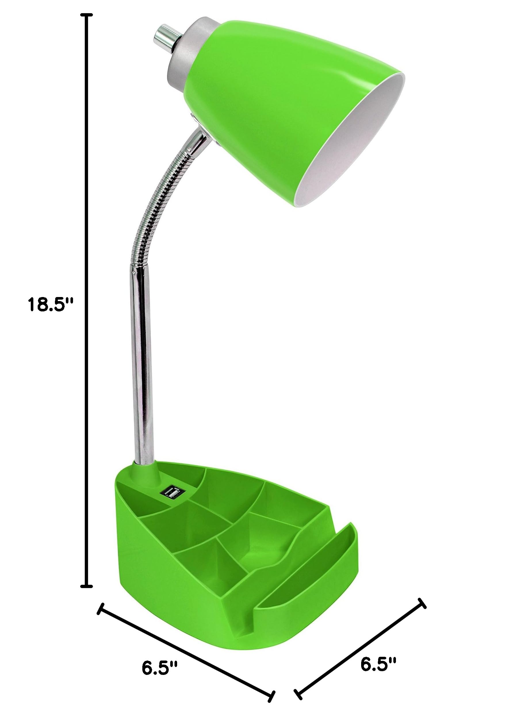 Simple Designs LD1056-GRN Adjustable Gooseneck Desk Lamp with iPad/Tablet Stand, Book Holder & USB Charging Port - Green Study Light for Reading, Working & Home Office Use