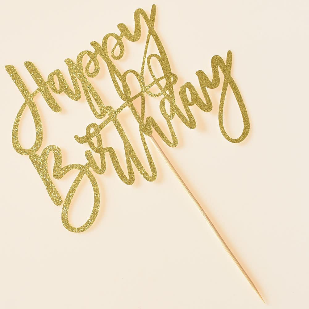 Happy Birthday Cake Topper - Gold Glitter Party Decorations for Birthday Cakes | Perfect for Birthday Parties, Baby Showers & Anniversary Celebrations