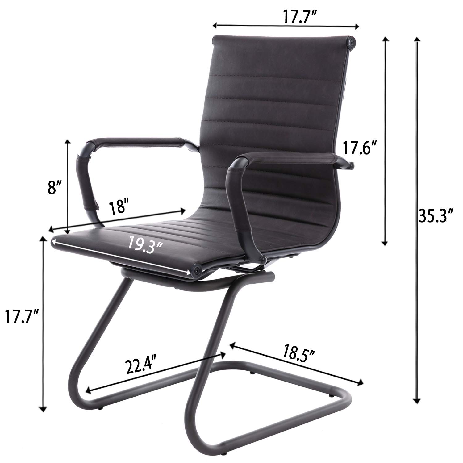 Ergonomic Office Reception Chairs - No Wheels Leather Conference Chairs with Lumbar Support - Set of 2 Guest Chairs in Vintage Charcoal - Perfect for Waiting Areas, Conference Rooms & Home Offices