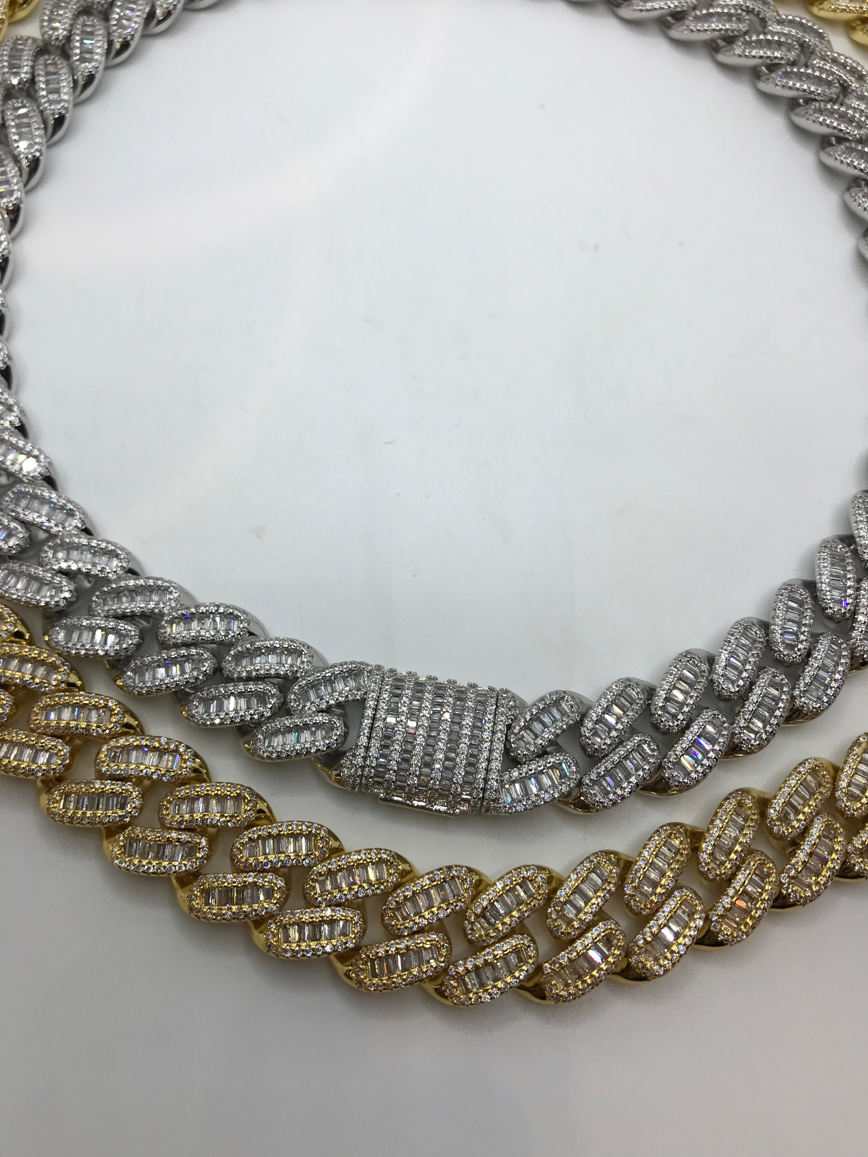 Hip Hop Choker Necklace for Men & Women - 15mm Baguette CZ Cuban Link Iced Out Chain | Perfect for Streetwear, Parties & Hip Hop Fashion