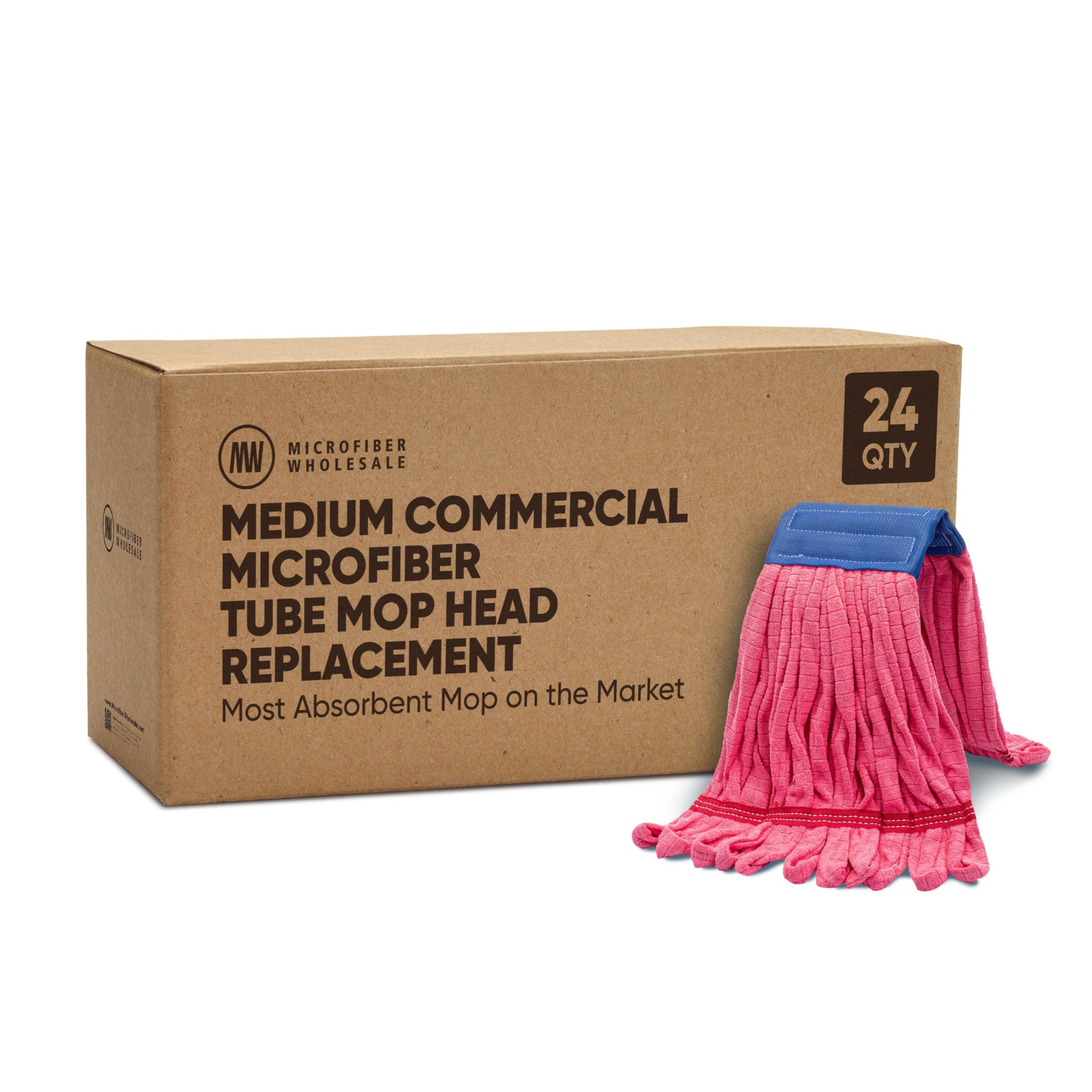 Bulk Commercial Mop Head Replacement (24 Pack) - Heavy Duty Microfiber Tube Mop Refills for Hardwood, Tile & Vinyl Floors | 14oz Machine Washable Industrial Wet Mops | Perfect for Schools, Hospitals & Office Cleaning