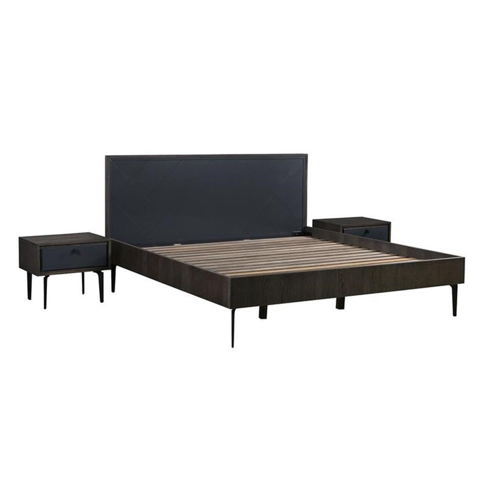 armen LIVING SETCRBDKG3A Cross Dark Gray Solid Oak King 3pc Bedroom Set - Premium Solid Wood Bed Frame with Nightstands - Perfect for Master Bedroom & Guest Room Decor