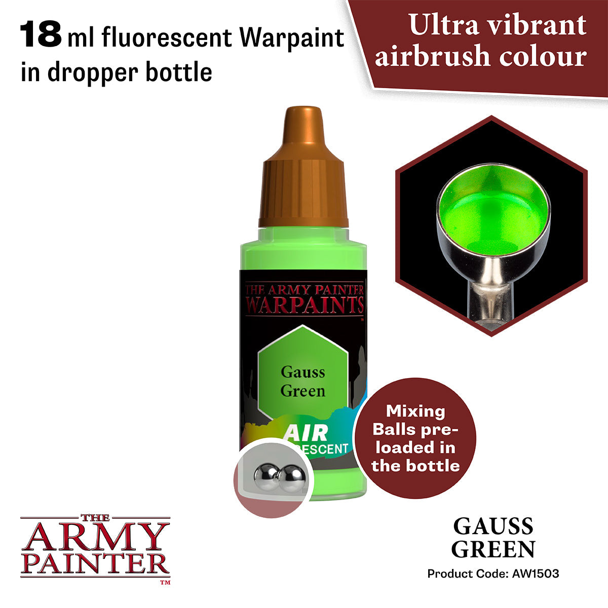 Warpaints Air Fluorescent Gauss Green - High Visibility Fluorescent Paint for Airbrush & Model Painting - Perfect for Miniatures, RC Cars & Cosplay