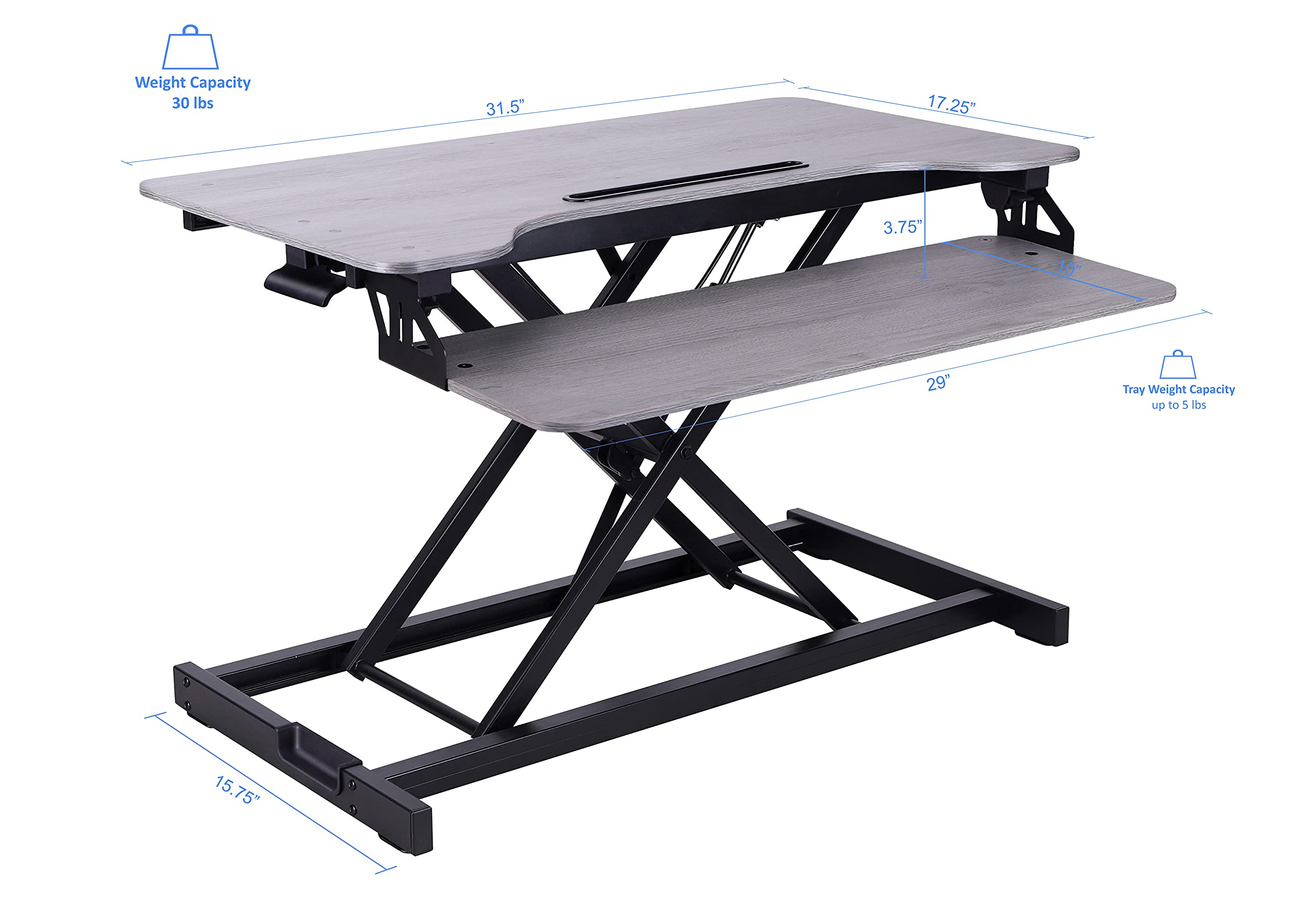 Rocelco 31.5 Inch Height Adjustable Standing Desk Converter - Dual Monitor & Tablet Mount Workstation with Deep Keyboard Tray for Laptop & Mouse (Gray) - Perfect for Home Office, Gaming Setup & Remote Work