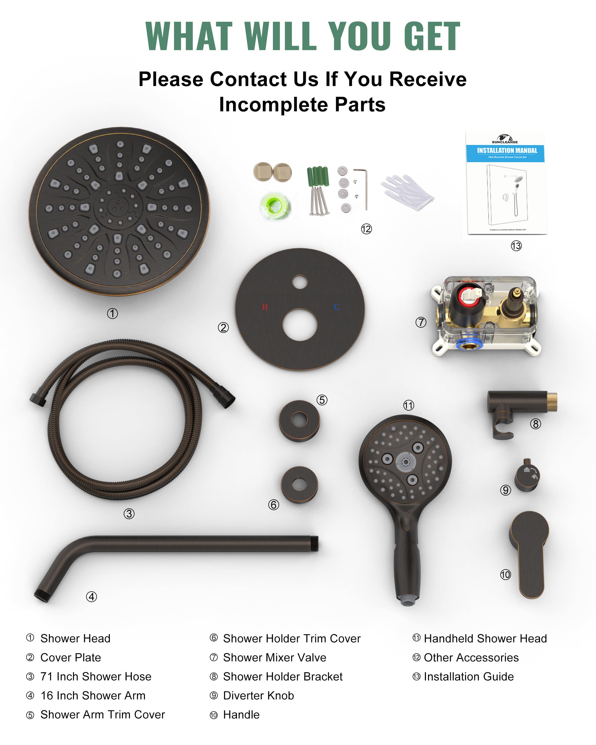 Oil Rubbed Bronze Shower System with Rain Shower Head & 7-Settings Handheld Spray - Complete Faucet Set with Rough-in Valve & Trim Kit - Perfect for Bathroom Renovation & Luxury Spa Experience