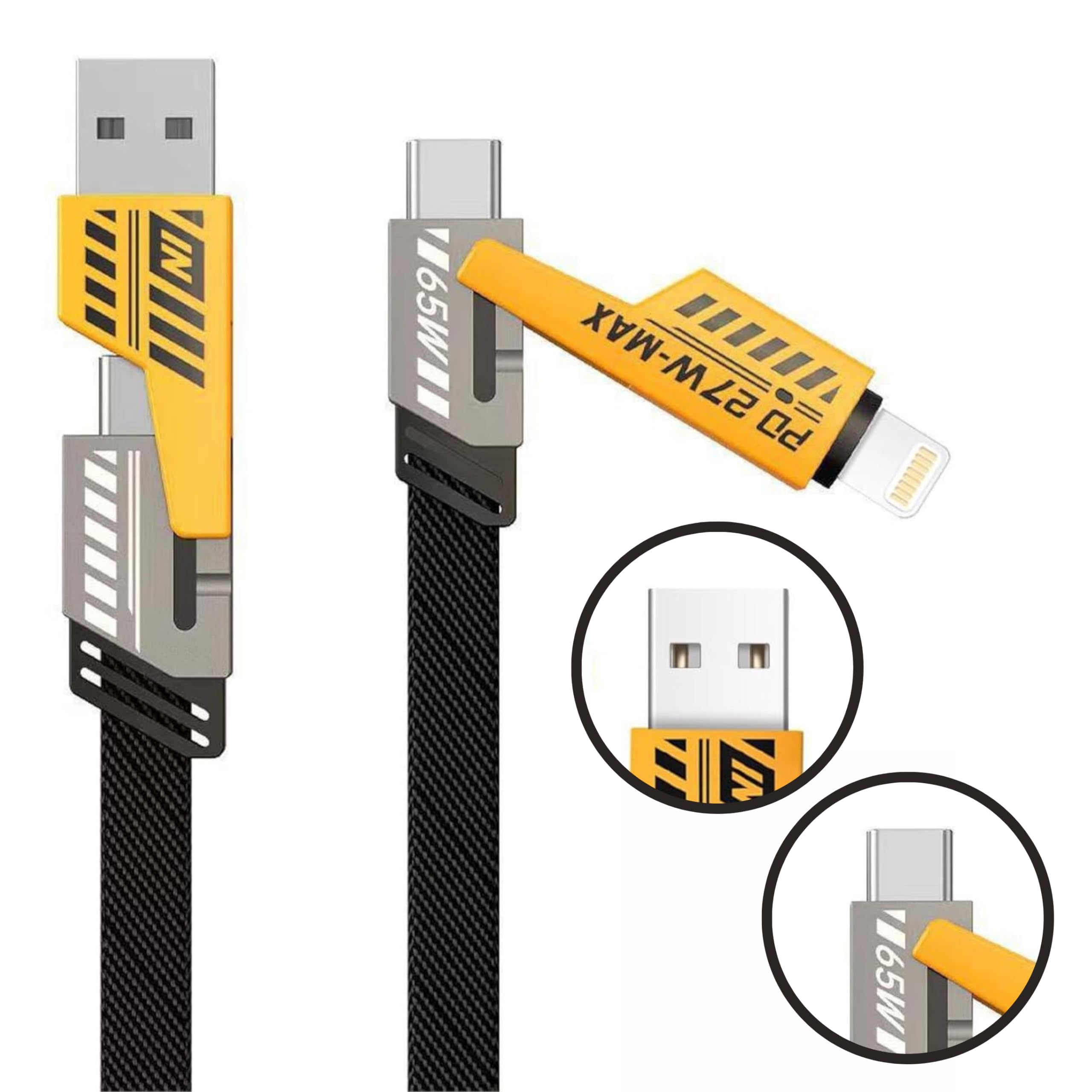4 in 1 Multi Charging Cable - 1M Nylon Braided Fast Charger with USB C to Lightning & USB A to Type C - Compatible with iPhone 15/14/13, Samsung Galaxy, iPad - 65W PD Fast Charging for Home, Office & Travel