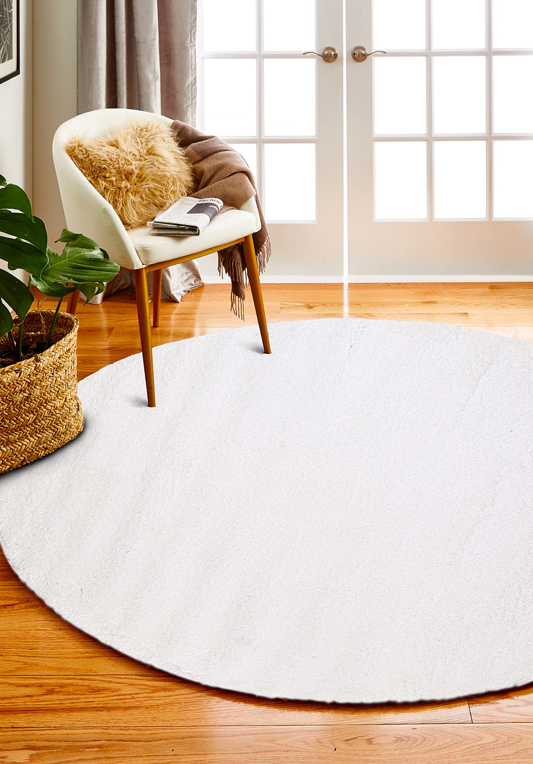 Luxury Power Loom Polyester Area Rug - Bashian Collection - 8' x 8' White Runner Rug for Entryway, Living Room, Bedroom & Home Decor - Soft & Durable Floor Carpet for Modern Interior Design