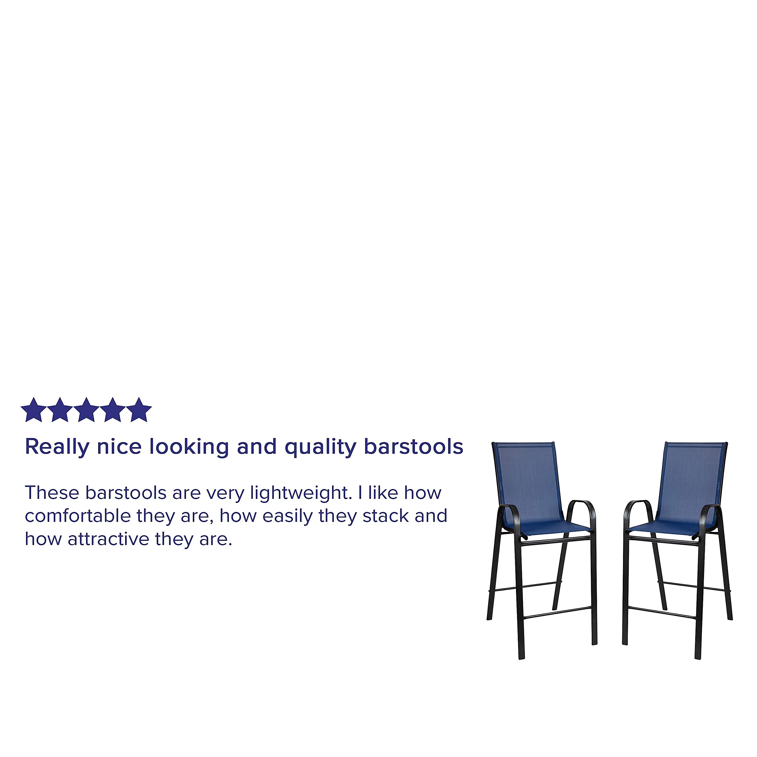 Flash Furniture 2 Pack Brazos Series Navy Blue Outdoor Bar Stools with Flex Comfort Material & Durable Metal Frame - Perfect for Patio, Deck, Poolside & Backyard Entertaining