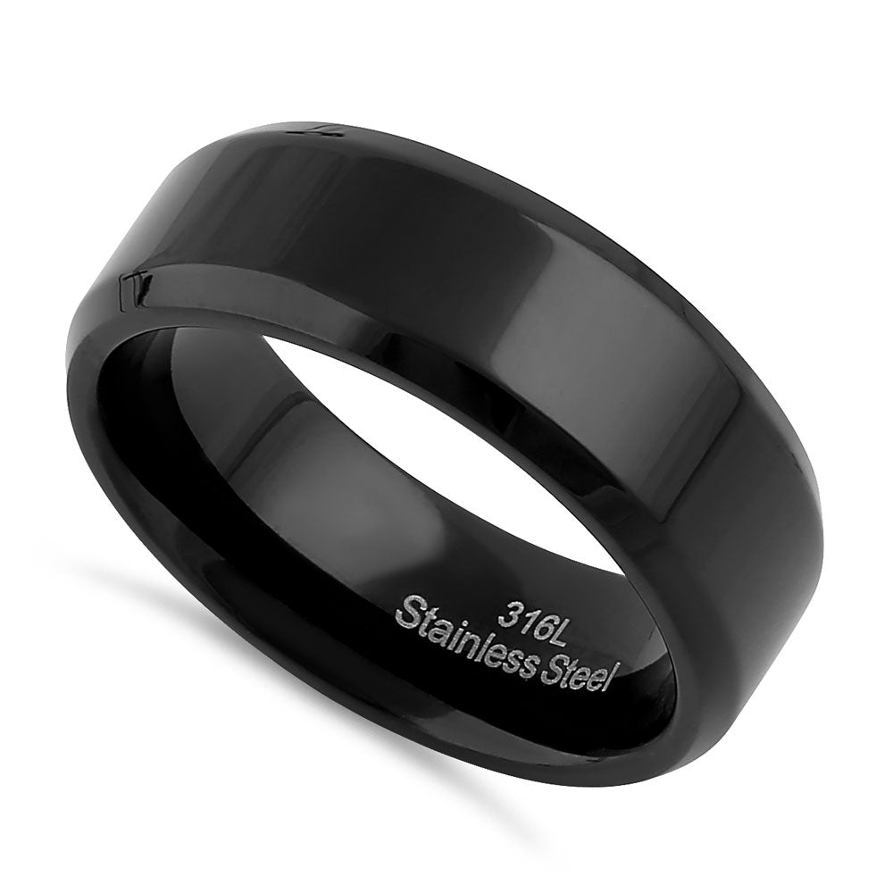Stainless Steel 7mm Black High Polish Band Ring for Men - Durable Wedding Ring, Anniversary Gift, or Everyday Fashion Jewelry - Perfect for Grooms, Couples & Stylish Accessories