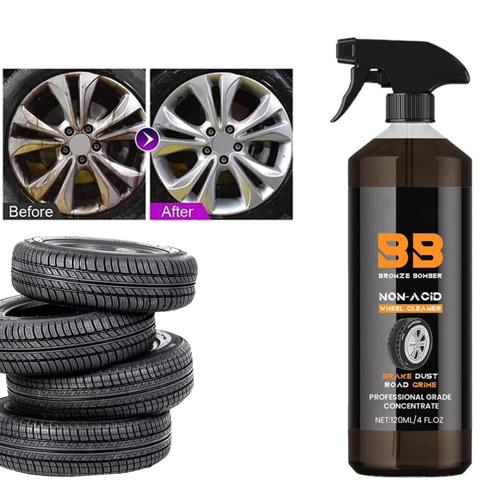 2-Pack Bronze Bomber Non-Acid Wheel Cleaner & Brake Dust Remover - Powerful Alloy Wheel Cleaner for Cars, Trucks & Motorcycles - Safe for Painted & Chrome Rims - Perfect for Deep Cleaning Tires, Wheels & Brake Dust - Ideal for Car Detailing, Auto Maintenance & Show Car Preparation