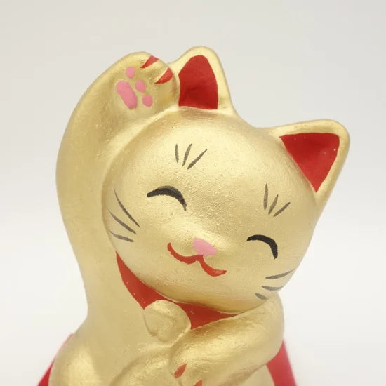Authentic Japanese Nagahama Doll - Maneki Neko Lucky Beckoning Cat Figurine in Gold | Traditional Fortune Charm for Home, Office & Business Decor
